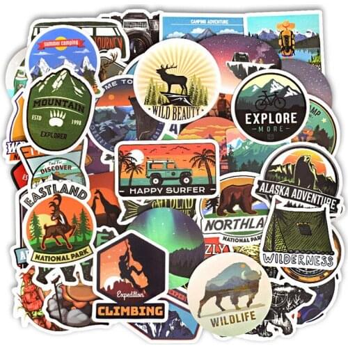 50 PCS Camping Landscape Stickers Outdoor Adventure Climbing Travel Waterproof Sticker to DIY Suitcase Laptop Bicycle Helmet Car