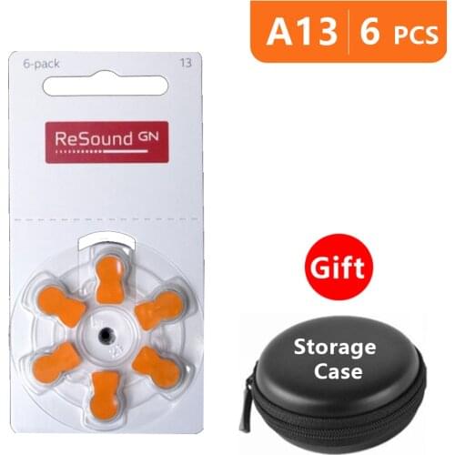 Hearing Aid Batteries Size 13 za Resound,Pack of 6,Orange Tab PR48 1.45V Type A13 AU-6nhs Zinc Air Battery with Storage Case
