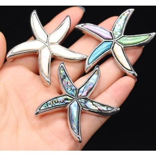 Natural Abalone Shell Brooch Pendant Charms Five-pointed Starfish Shell Pendant for Making Women Men Jewerly Necklace 55x55mm
