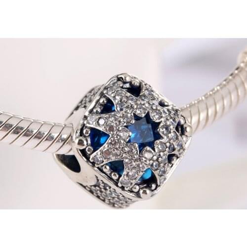 S925 Bead Glacial Beauty Charm fit Lady Bracelet Girl Lady Gift Blue Crystals & Clear CZ