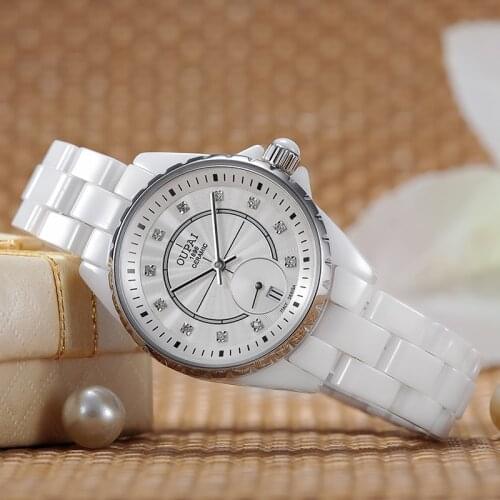 OUPAI Fashion White Ceramic Women Watches Elegant and Casual Waterproof Classic Chan nel Quartz Lady Watch Couple Watches