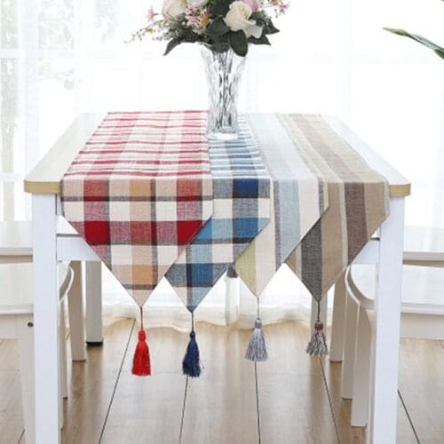 Rustic Cotton Plaid Table Runner For Wedding Party Home Decor Chemin De Table Cover Flag With Tassel Shoe Cabinet Table Runner