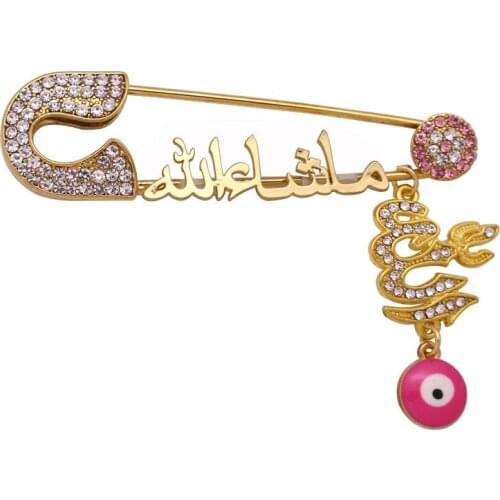 Islam muslim Mashallah in arabic Allah Turkish evil eye Stainless Steel brooch Baby Pin