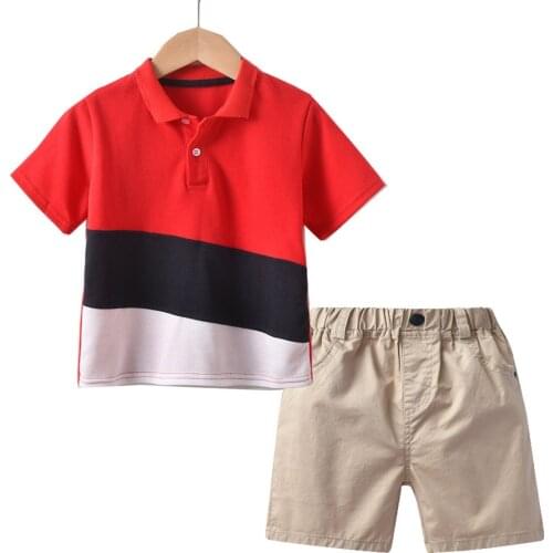 Childrens Suit 2021 Summer New Patchwork Polo Shirt Khaki Shorts 2 Pieces Set Boys' Casual Clothes 2-7y