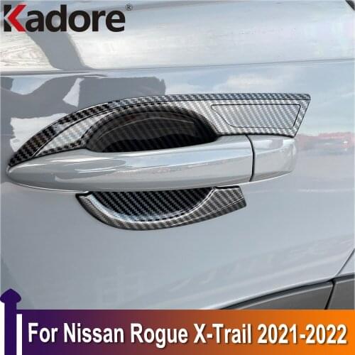 For Nissan Rogue X-trail 2021 2022 ABS Carbon Fiber Side Door Handle Bowl Cover Trims Protector Car styling Car Accessories
