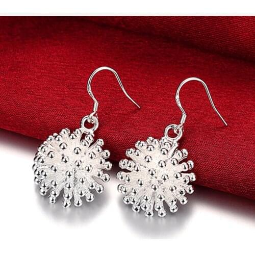 DOTEFFIL 925 Sterling Silver Coral Fireworks Drop Earrings For Woman Wedding Engagement Party Fashion Charm Jewelry
