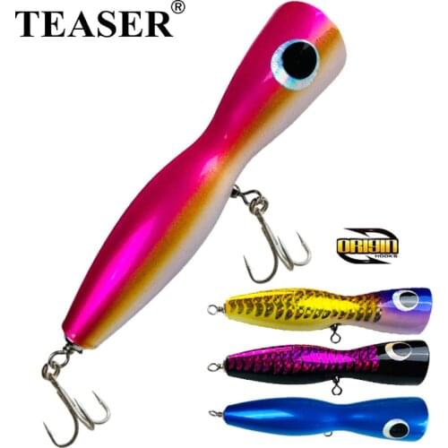 TEASER 120g Wooden Popper Lure Handmade Trolling Sea Fishing BaitsTopwater Swimbait GT Durable Surface Popping Jigging Lures