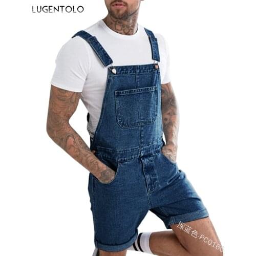 Men Overalls Jeans Fashion Summer Mid Waist Pocket Straight Youth Street Casual Spring Simple Solid Jeans Luegntolo