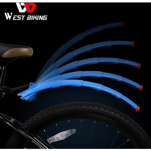 WEST BIKING Telescopic Folding Bicycle Fenders with Taillight Quick Release MTB Front Rear Mudguards Cycling Parts Bike Fenders