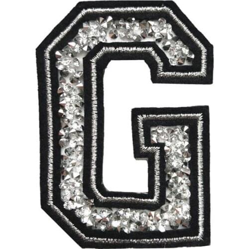G Letter Hot Fix Rhinestone Patches Sew Iron On Alphabet Badges Embroidered Appliques Black For Bag Jeans Hat T Shirt DIY