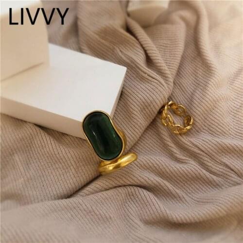 LIVVY Antique Silver Color Irregular Drop Glaze Gold Color Rings for Women Elegant Party Jewelry 2021 Trend