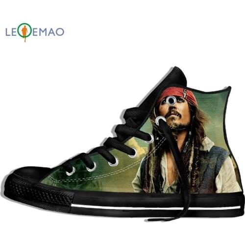 Custom Image Printing Sneakers Arrival Popular Pirates Of The Caribbean Man Plimsolls High Top Canvas Shoes Custom Walking Shoes
