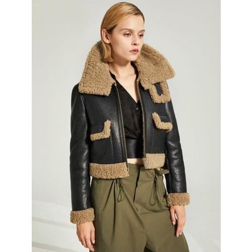 Denny&Dora Womens Winter Warm Shearling Jacket Short Slim Fur Coat