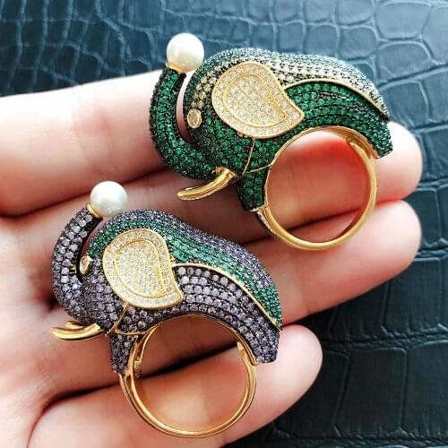 LARRAURI Trendy Luxury Statement Big Elephant Rings Female Dubai Wedding Party Ring For Women 2019 Fashion Jewelry Finding
