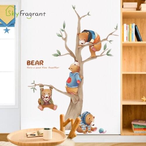 Cartoon Cute Bear Wall Stickers For Kids Rooms Baby Boy Bedroom Wall Decorations Self Adhesive Decoration Stickers Home Decor