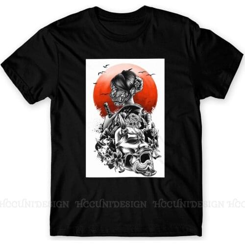 Men T Shirts Japanese Geisha Samurai Tradition Funny Tee Shirt The Day of Sakura Short Sleeve T-Shirt Pure Cotton Adult Clothing