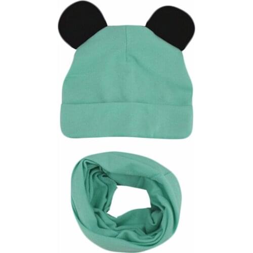 New Spring Autumn Cotton Baby Hat with Soft Ears Boy Girl Cap Scarf Set Winter Children Lovely Beanie Cap Kids Knitted Hats Sets