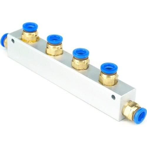 A Kit Push Fit 8mm 4 Way Pneumatic Air Manifold Block Splitter With Couplers