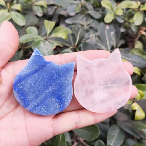 Natural rose Crystal cat face beautiful blue Aventurine quartz Stone kitty skull healing for gift