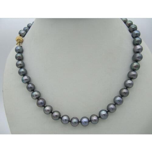 NEW NATURAL 9-10MM TAHITIAN AAA++BLACK GRAY COLOR PEARL NECKLACE 18 inches