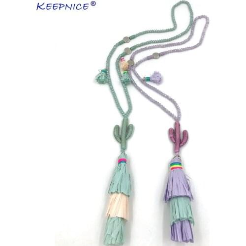New Bohemia Boho chic crystal beaded Necklaces colorful cactus tassel pendants long necklace statement Necklaces