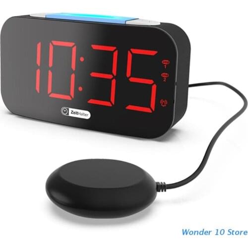 Extra Loud Alarm Clock with Bed Shaker Large Display Vibrating Bedroom Digital Clock Dimmer Night Light USB Charger Snooze for