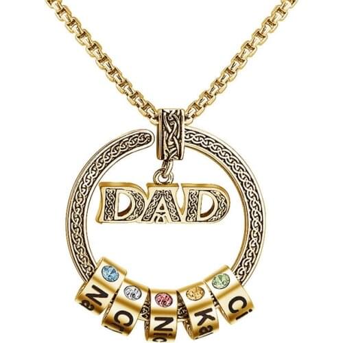 Fathers Day Gifts Mens Personalized Engraving Name 1-4 Beads Necklace with Birthstone Stainless Steel Custom Multiple Dad L40F