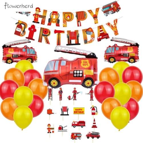Fire Truck Theme Party Decoration Set Engineering Vehicle Party Decoration Banner Card Balloon Birthday Decoration Baby Shower
