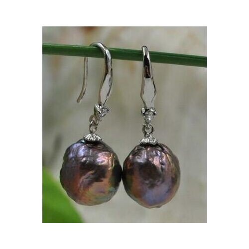 Selling Jewelry>>>Genuine 11-13mm Baroque drop White / black Kasumi Pearl earring