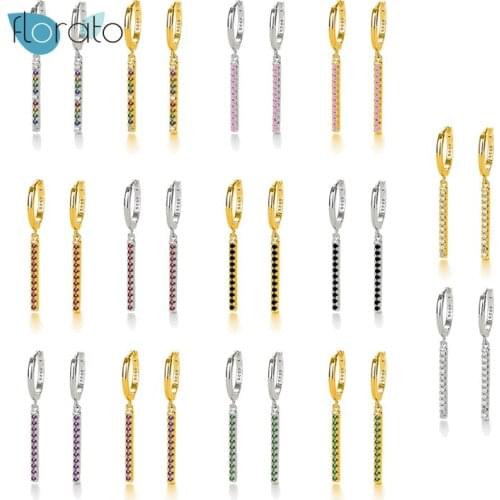 Strip Rainbow Crystal Huggie Hoop Earrings with Pendant 925 Silver Ear Buckle Earrings for Women Girls Fashion Jewelry Gifts