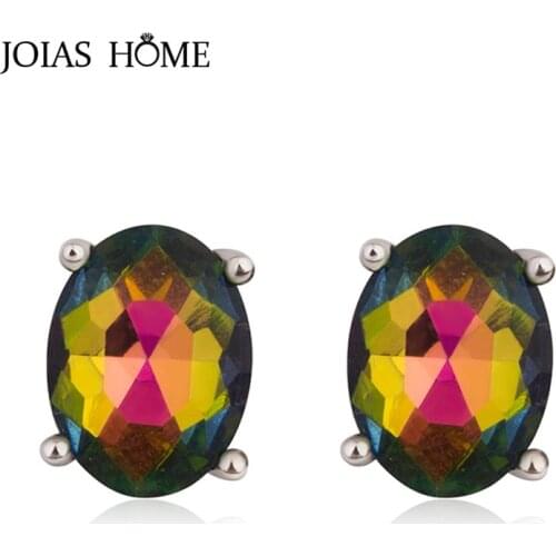 JoiasHome 925 sterling silver earrings European and American oval colorful gem earrings female simple personality party gift