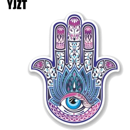 YJZT 13.4CM*16.8CM Hamsa Hand Decal Religion All Seeing Eye PVC Motorcycle Car Sticker 11-00746