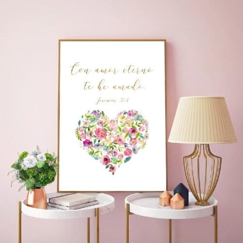 Spanish Bible Verse Love Quote Print Flower Art Canvas Painting Picture Scripture Poster Nursery Baby Room Home Wall Decor