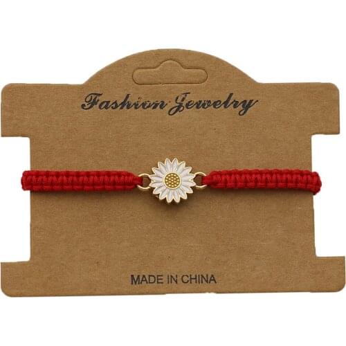 Lucky Red String Braided Rope Sunflower Charm Bracelets for Women Girls Handmade Weave Adjustable Friendship DIY