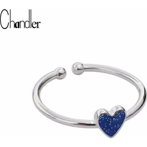 Chandler Blue Love Heart Charm Ring Adjustable Wedding Engagement Band Finger Toe Rings 2018 Summer Beach Jewelry Romantic Gift