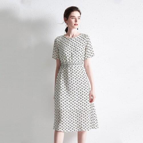 White Print Black Dot Floral Silk Dresses Women Fashion 2021 Summer Long Casual Sexy Office Work Daily Dress Plus Size Slim Fit