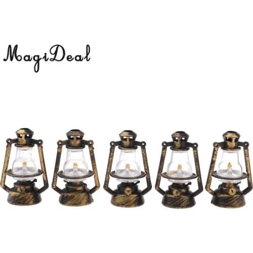 1/12 Dolls House Miniature Metal Kerosene Lamp Table Light Model For Fairy Garden Life Scene Decoration set of 5 Pieces