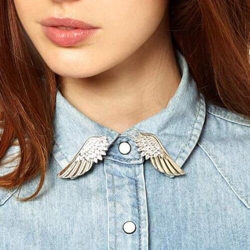 1 Pair Trendy Wings Brooches For Women Feather Unisex Brooch Collar Pins Metal Jewelry For Men Clothing Shirts Suit