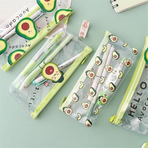 1Pc Kawaii Pencil Case Cute Avocado Gift Estuche School Pencil Box Pencilcase Transparent Pencil Bag School Supplies Stationery