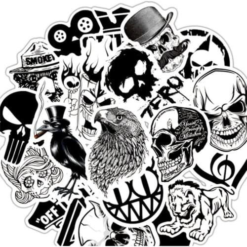10/30/50PCS Cartoon Black and White Rock Graffiti Stickers Scooter Laptop Guitar Refrigerator Helmet Waterproof Toys Wholesale