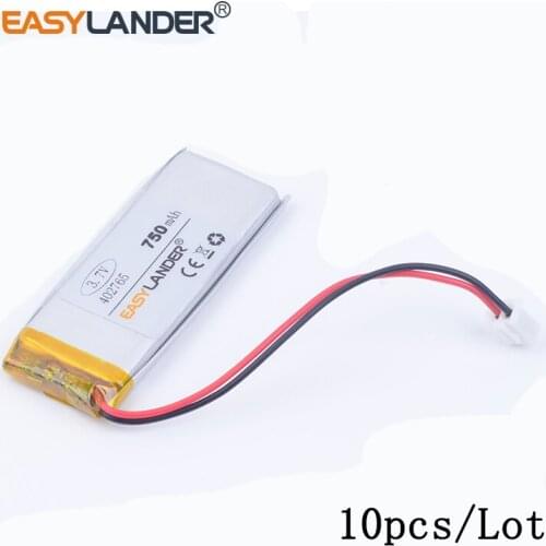 10pcs/Lot 3.7v lithium Li ion polymer rechargeable battery XHR-2P 2.54 750mAh 402765 group monitor interphone toys