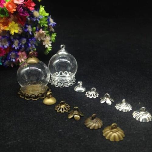 100sets/lot 20*15mm glass vial bubble glass cover dome double lace tray DIY glass vials pendant glass wishing bottle necklace