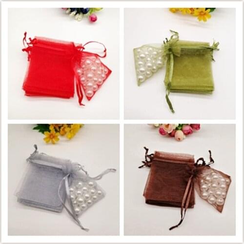 100 Pcs Organza Gift Bags White Christmas Organza Packaging Bags Drawable Gift Bag Organza Favor Party Wedding Jewelry Pouches