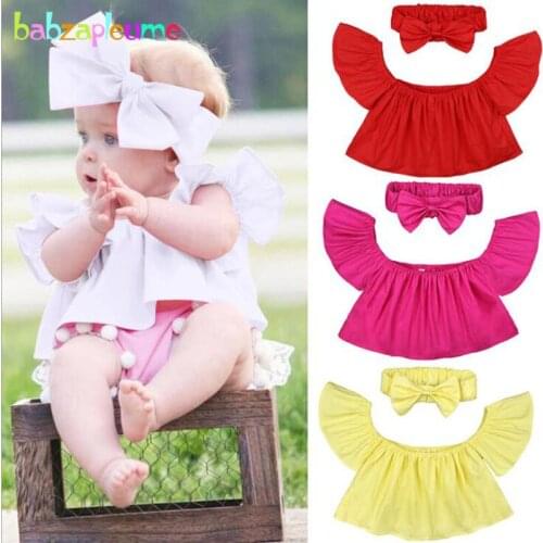 2Piece 2018 Summer Style Kids Clothes Newborn Girls Sleeveless Tops+Headband Cute Princess Baby T-shirt For Children BC1733-1