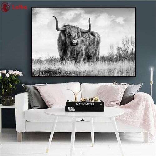 New diamond embroidery mosaic Nordic animal landscape art,highland cattle diamond paintings full square round drill stitch cross