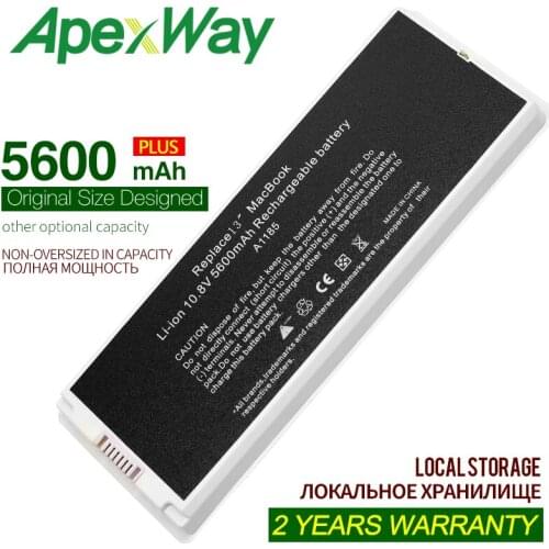 Apexway 5600mAh 10.8V White New Laptop Battery for Macbook 13" MAC A1185 A1181 MA566FE/A MB881LL/A MA254 MA255 MA699 MA700 MA561
