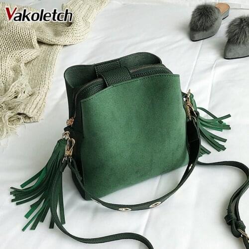 Brand Tassel Shoulder Bag Female Vintage Crossbody Bags For Women 2020 Bucket Bag Handbags Designer Scrub Daily Sac KL229