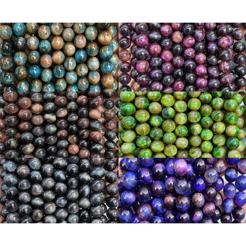 6mm 8mm 10mm Smooth Natural Stones Multicolor Galaxy Tiger Eye Beads Round Loose Beads For Jewelry Making DIY Men Bracelet 15
