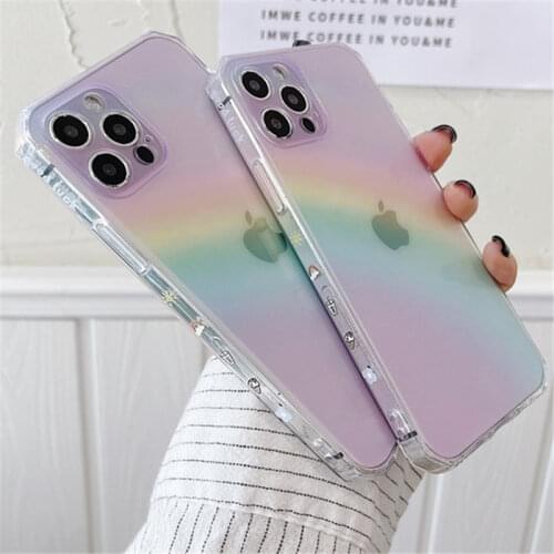 Transparent Rainbow Gradient Phone Case For iPhone XR X XS Max SE2020 7 8 Plus 12 11 Pro Max 12Mini Shockproof Bumper Back Cover