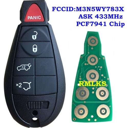 433MHz ID46 PCF7941 Chip M3N5WY783X Keyless Entry 4+1 5 Button Smart Remote Key Fobik Fob for Chrysler for Dodge for Jeep